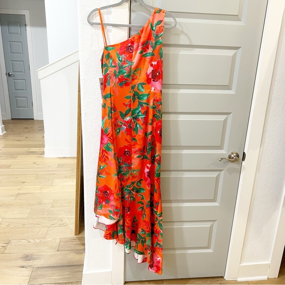 NWT Eliza J Painted Floral Satin One Shoulder Midi Dress - Picture 6 of 6